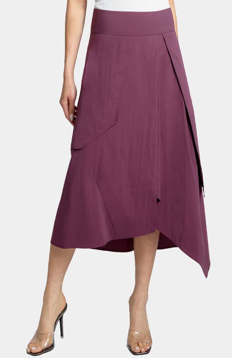 DEB Multi-Panel Asymmetric Midi Skirt in Stretch Cotton Blend