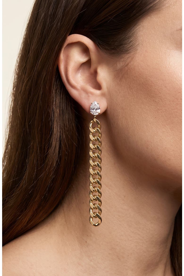 Cubic Zirconia Curb Chain Drop Earrings, Alternate, color, GOLD