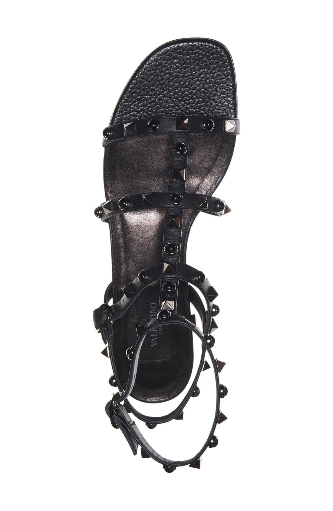 Valentino Garavani 'Noir Rolling' Rockstud Sandal, Alternate, color, 