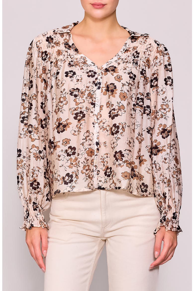Print Button-Up Shirt, Main, color, IVORY TAUPE FLORAL