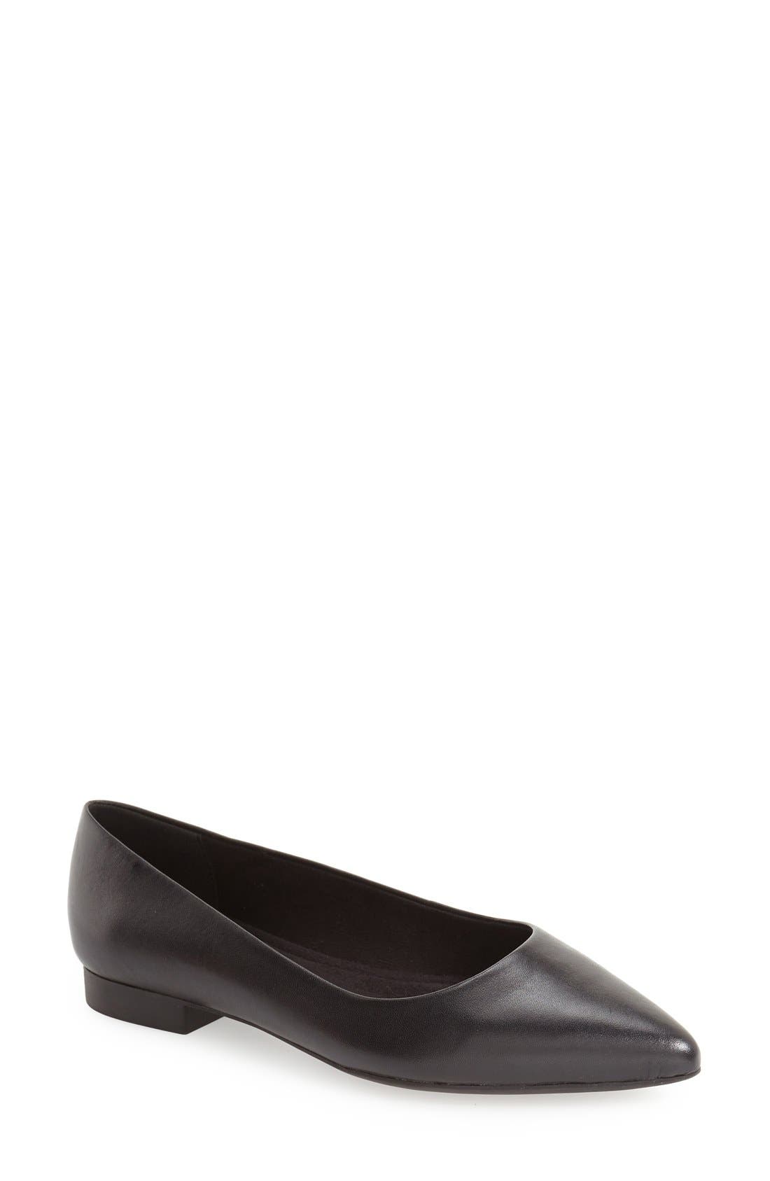 Vivien Pointed Toe Flat, Main, color, BLACK LEATHER