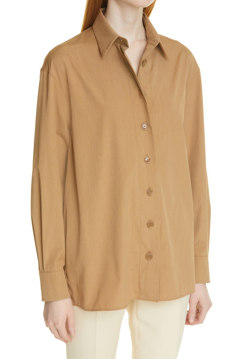 Akris Tie Neck A-Line Cotton & Silk Poplin Blouse, Alternate, color,