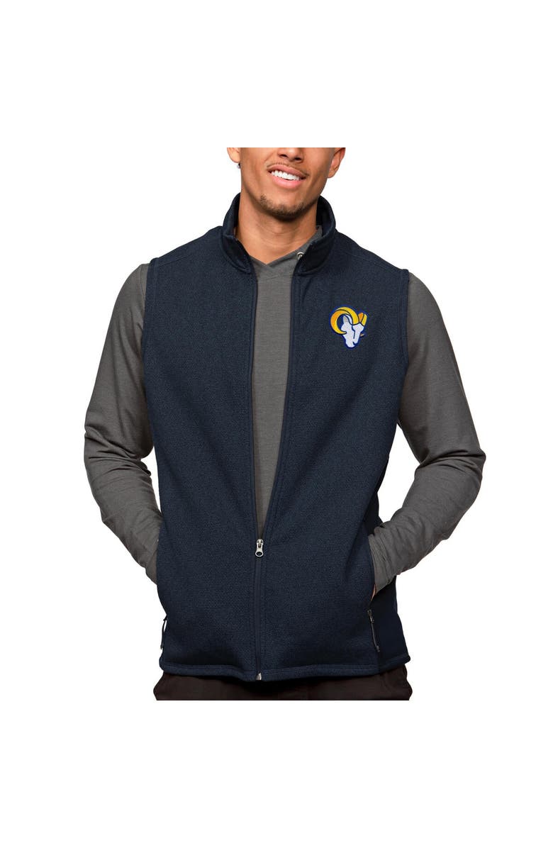 ANTIGUA Men's Antigua Heathered Navy Los Angeles Rams Course Full-Zip Vest, Main, color,