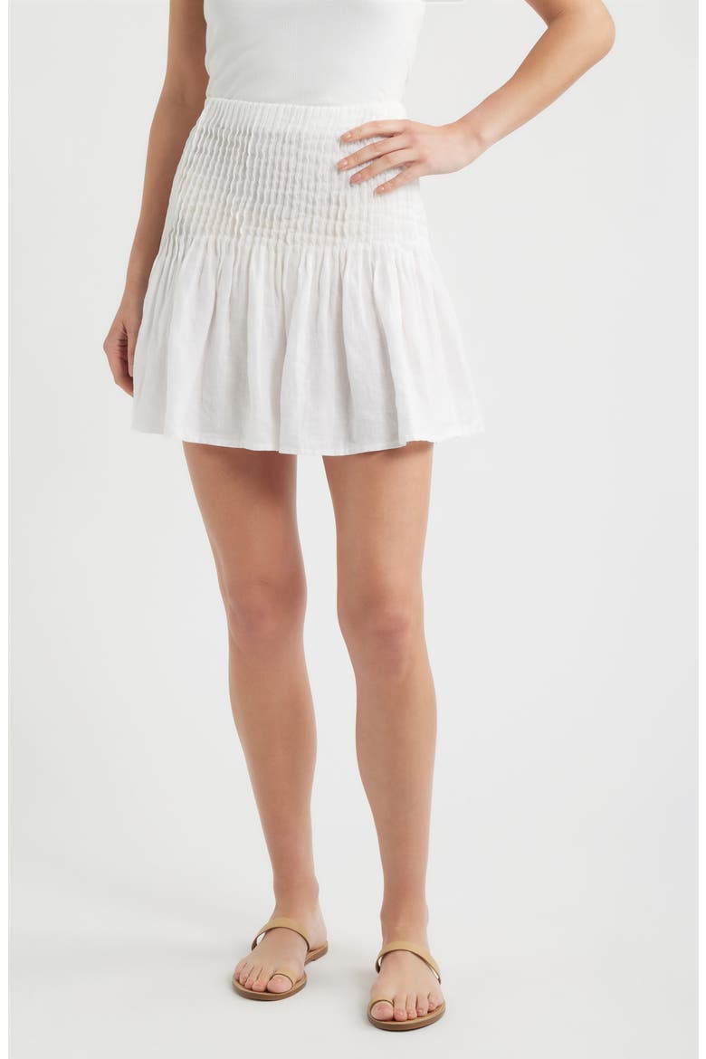 Pintuck Linen Miniskirt, Main, color, WHITE