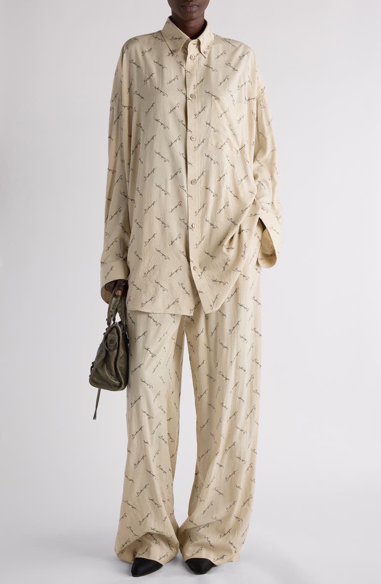 Balenciaga Logo Jacquard Cocoon Button-Down Shirt, Alternate, color, 