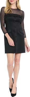 London Times Tuxedo Illusion Sleeve Minidress