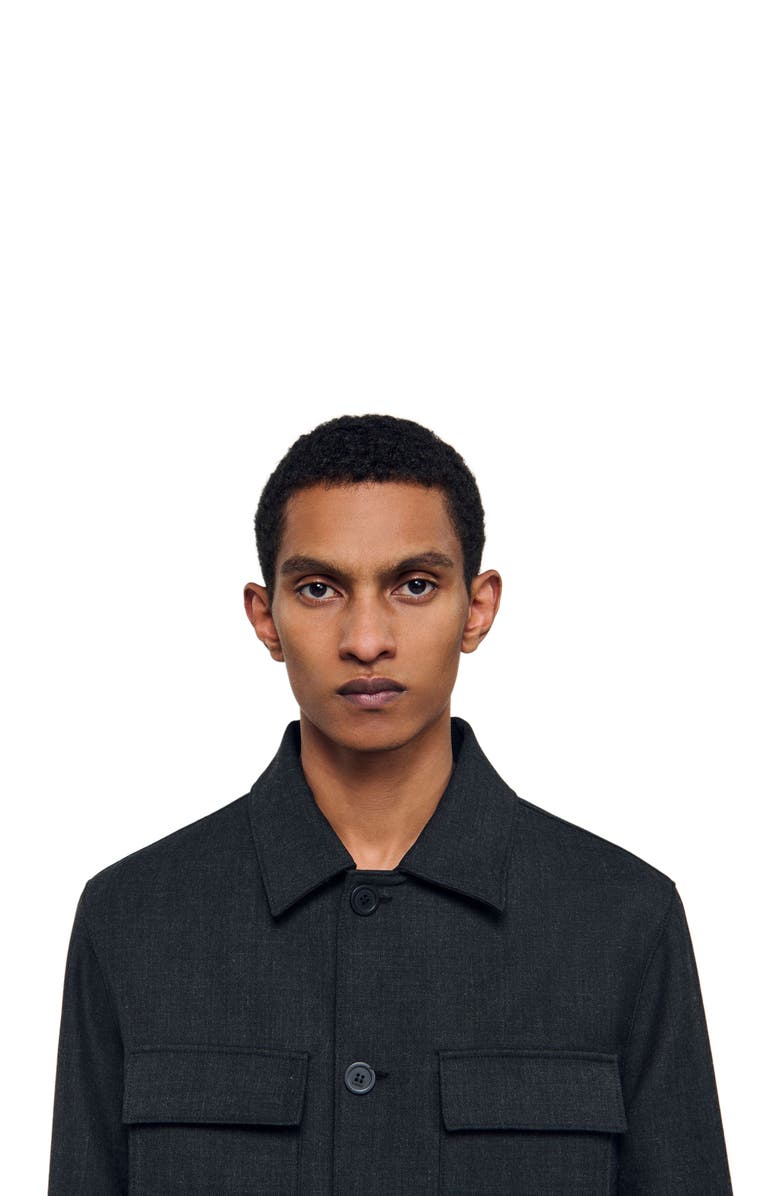 SANDRO Wool Overshirt with pockets, Alternate, color, Dark Grey