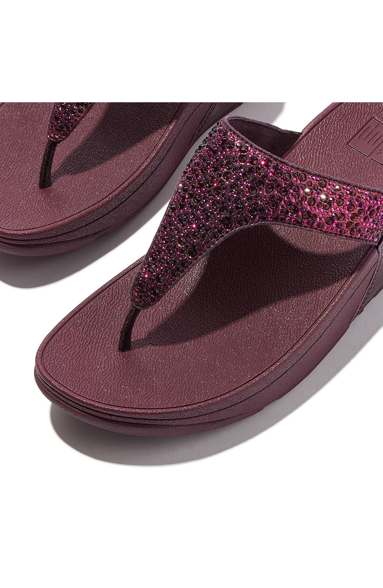 FitFlop Lulu Crystal Mix Toe Post Wedge Sandal, Alternate, color, Metallic Plumberry