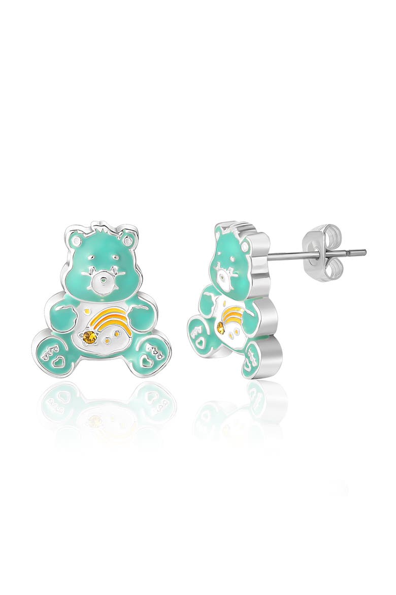 Silver Flash-Plated 3D Stud Earrings with Crystal Accent, Alternate, color, Light Blue
