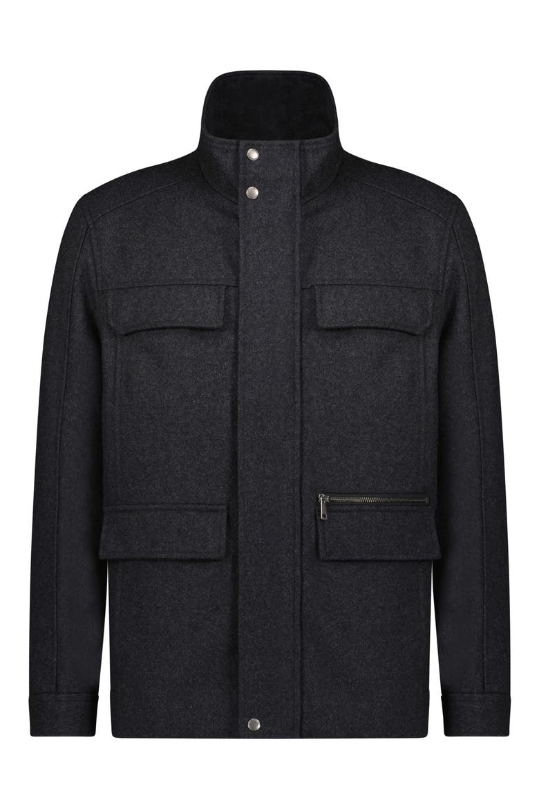 Melton Wool Blend Field Coat, Main, color, CHARCOAL