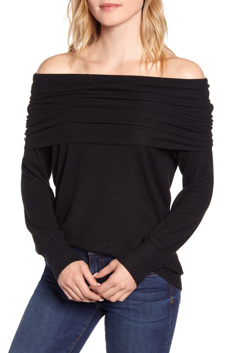 Gibson Cozy Fleece Convertible Neck Sweatshirt, Main, color, BLACK