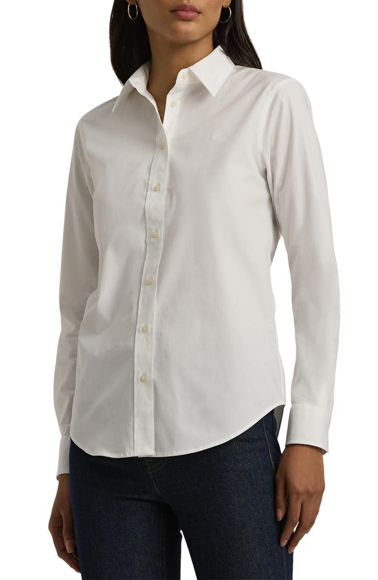 Lauren Ralph Lauren Easy Care Stretch Cotton Shirt, Main, color, White