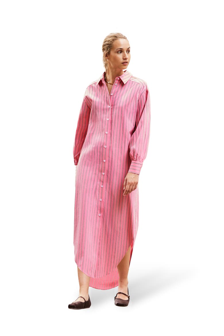 Long Sleeve Stripe Shirt Dress, Main, color, Pink