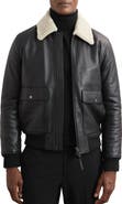 Reiss Shaker Shearling Collar Leather Bomber Jacket