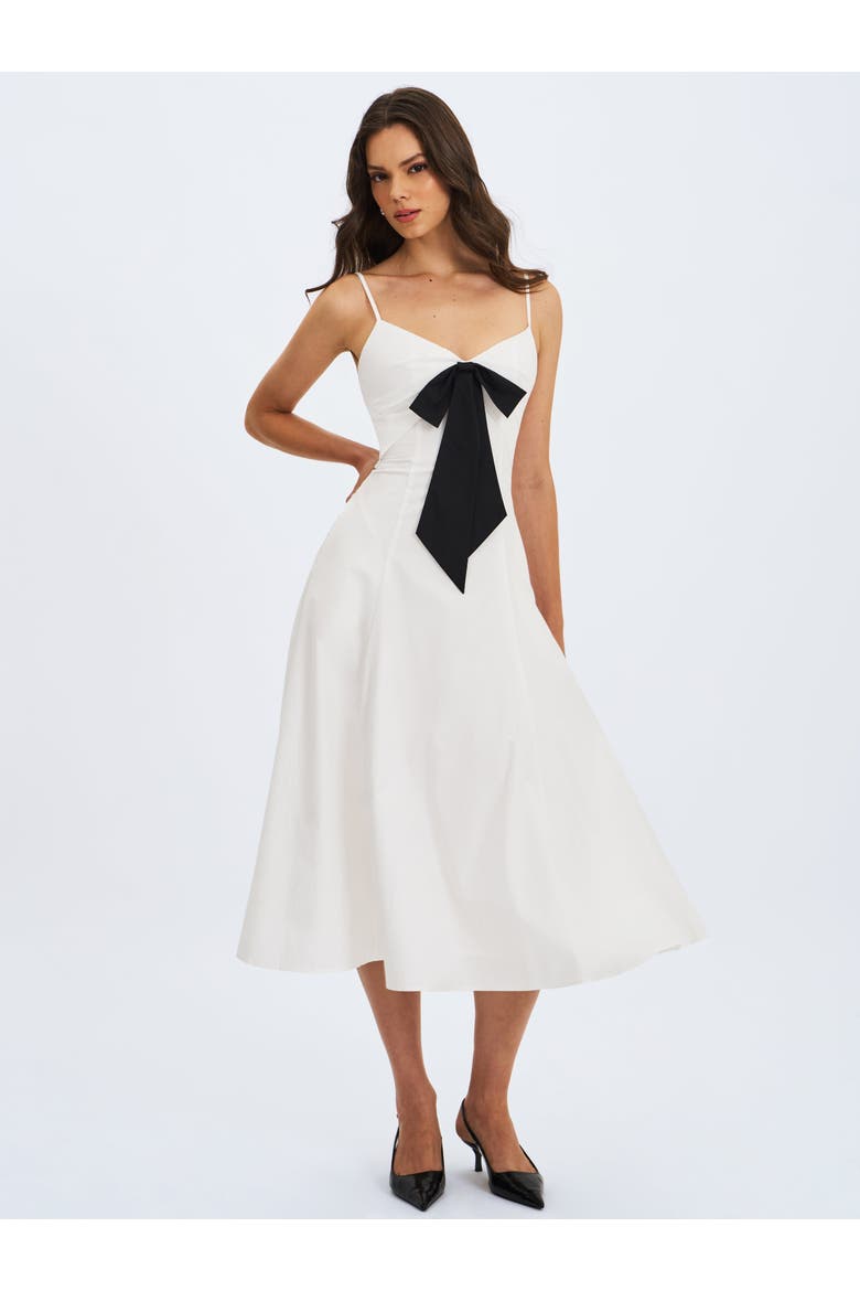 Corinne Poplin Flared Maxi Dress with Removable Bow, Alternate, color, White