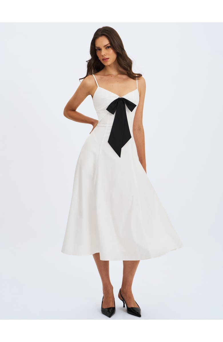 Miss Circle Corinne Poplin Flared Maxi Dress with Removable Bow, Alternate, color, White
