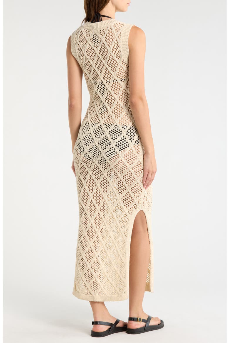 Open Stitch Ruffle Hem Cover-Up Maxi Dress, Alternate, color, NATURAL