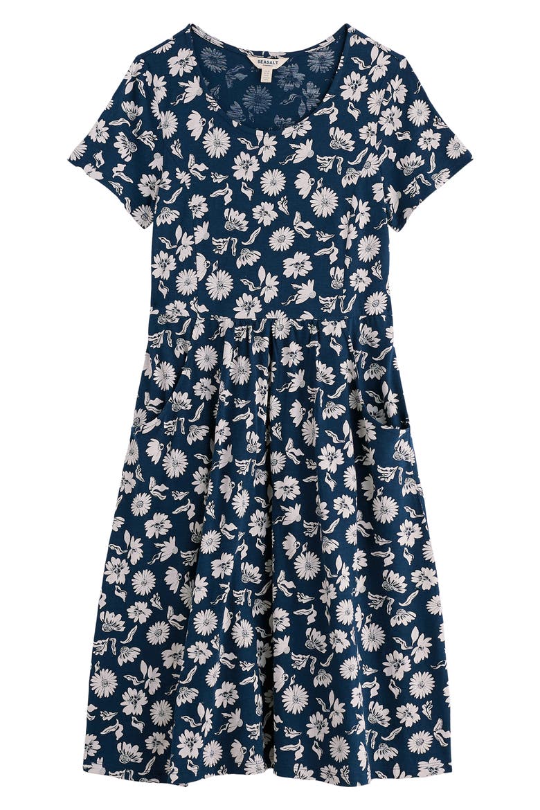 Enor Floral Print Organic Cotton Fit & Flare Midi Dress, Alternate, color, FLORAL LAWN SEA CAVE
