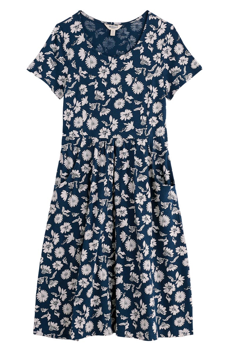 Seasalt Cornwall Enor Floral Print Organic Cotton Fit & Flare Midi Dress, Alternate, color, Floral Lawn Sea Cave