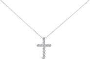 Haus of Brilliance 14K Gold 1/2 Cttw Lab Grown Diamond 11 Stone Cross Pendant Necklace