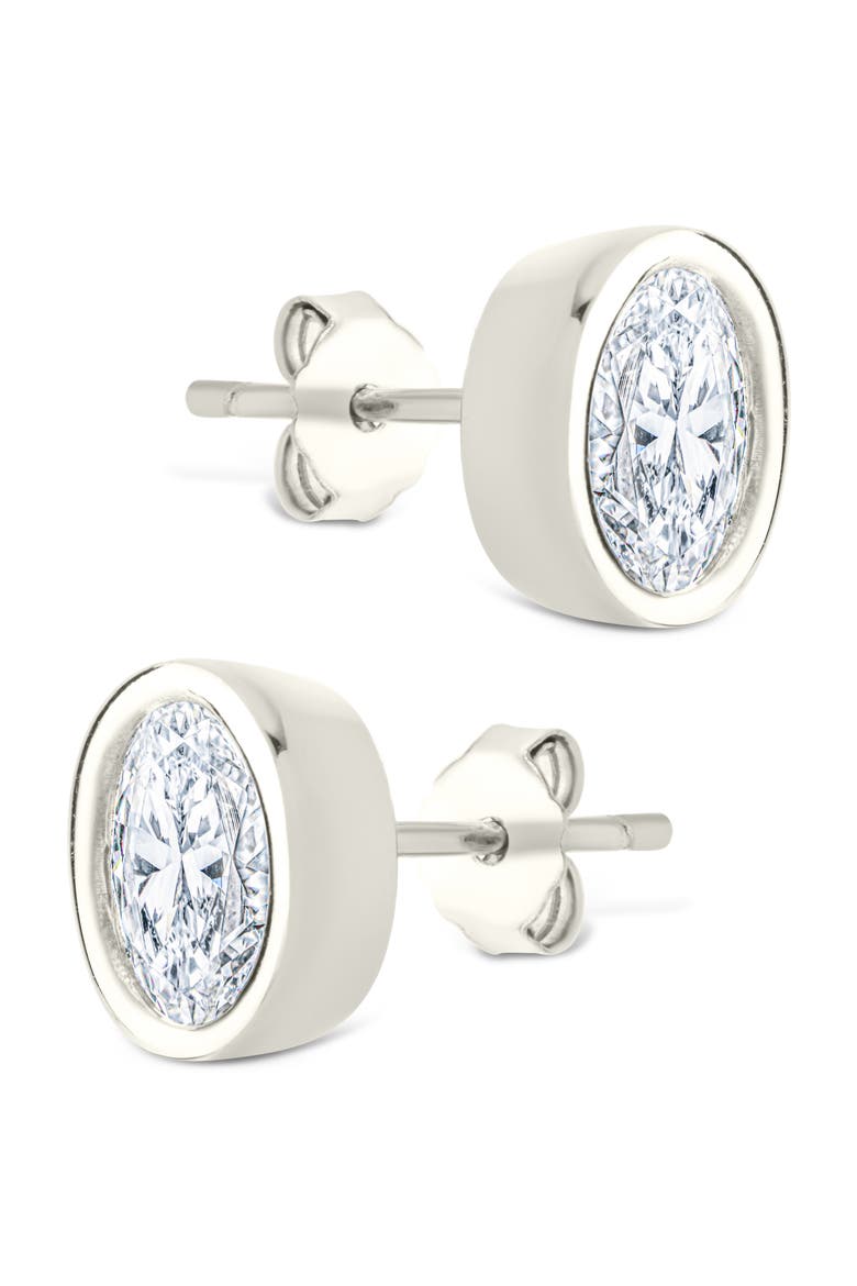 Oval Cut Cubic Zirconia Stud Earrings, Alternate, color, SILVER