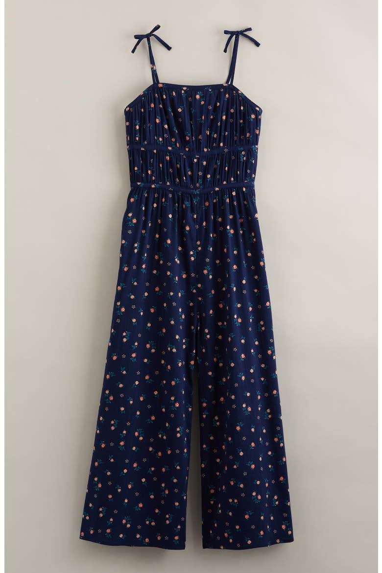 Kids' Bow Strap Jumpsuit, Main, color, NAVY MEDIEVAL WILD ROSETTE
