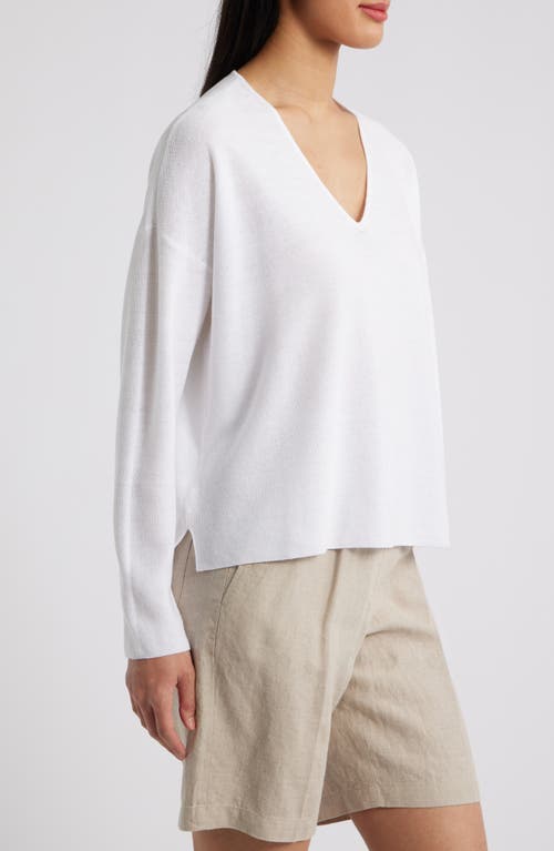 Eileen Fisher Organic Linen & Organic Cotton V-neck Sweater In White