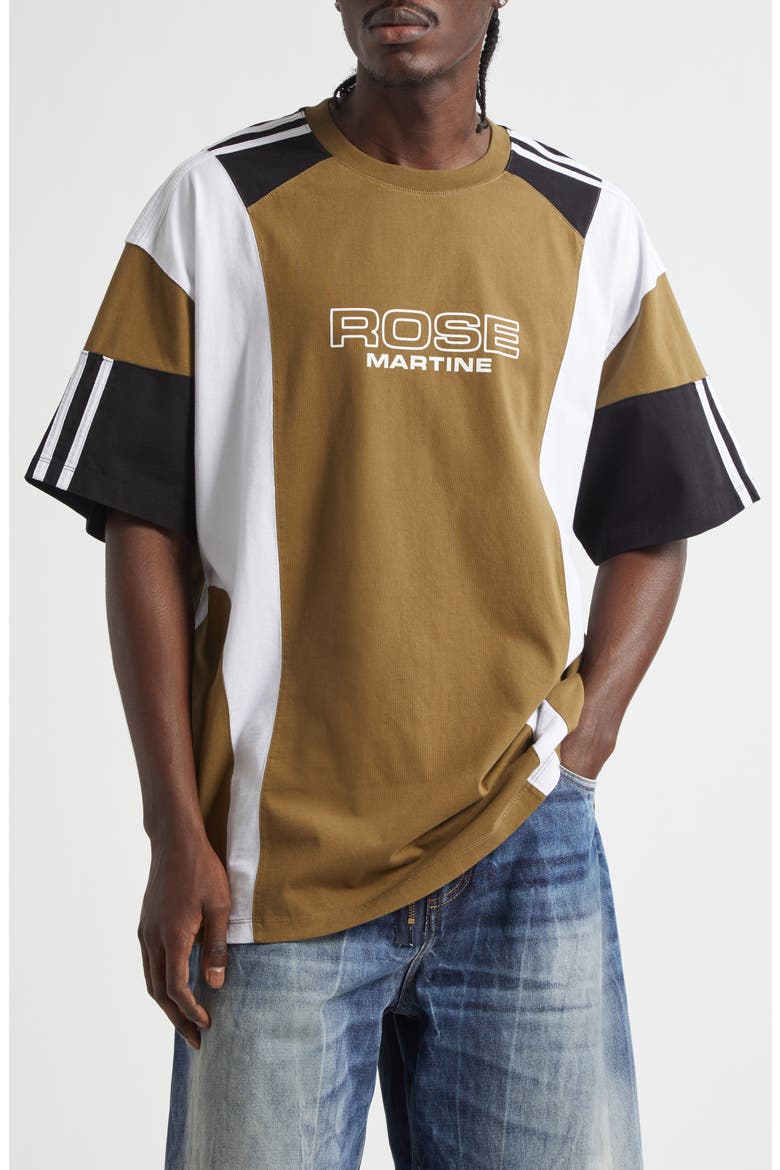 Oversize Panelled T-Shirt, Main, color, GREEN KHAKI ROSE OUTLINE