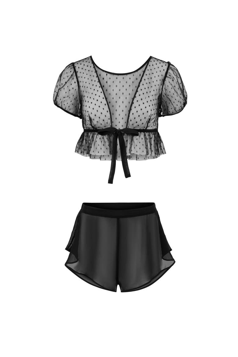 Lindy Crop Top & Short Set Lingerie, Alternate, color, Black