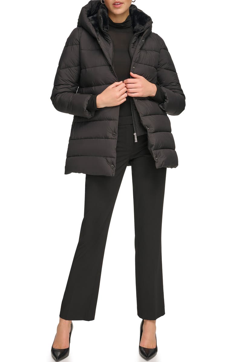 Calvin Klein Faux Fur Lined Hooded Bib Puffer Jacket, Alternate, color,