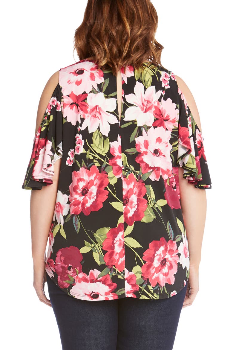 Ruffle Sleeve Floral Cold Shoulder Top, Alternate, color, FLOWER