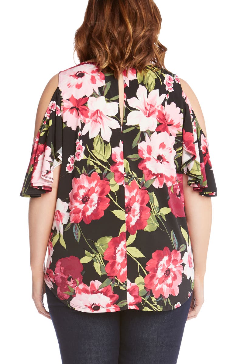 Karen Kane Ruffle Sleeve Floral Cold Shoulder Top, Alternate, color, 