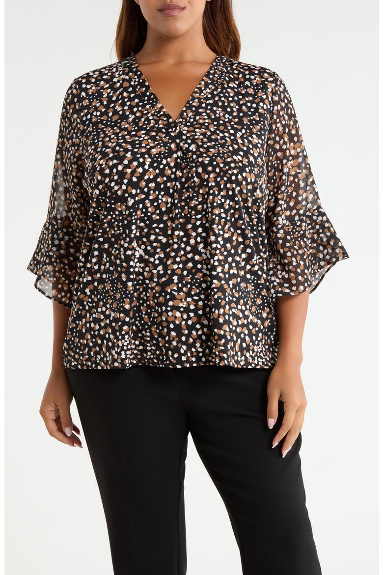 Split Neck Mixed Media Top, Main, color, ANNE BLACK/ VICUNA MULTI