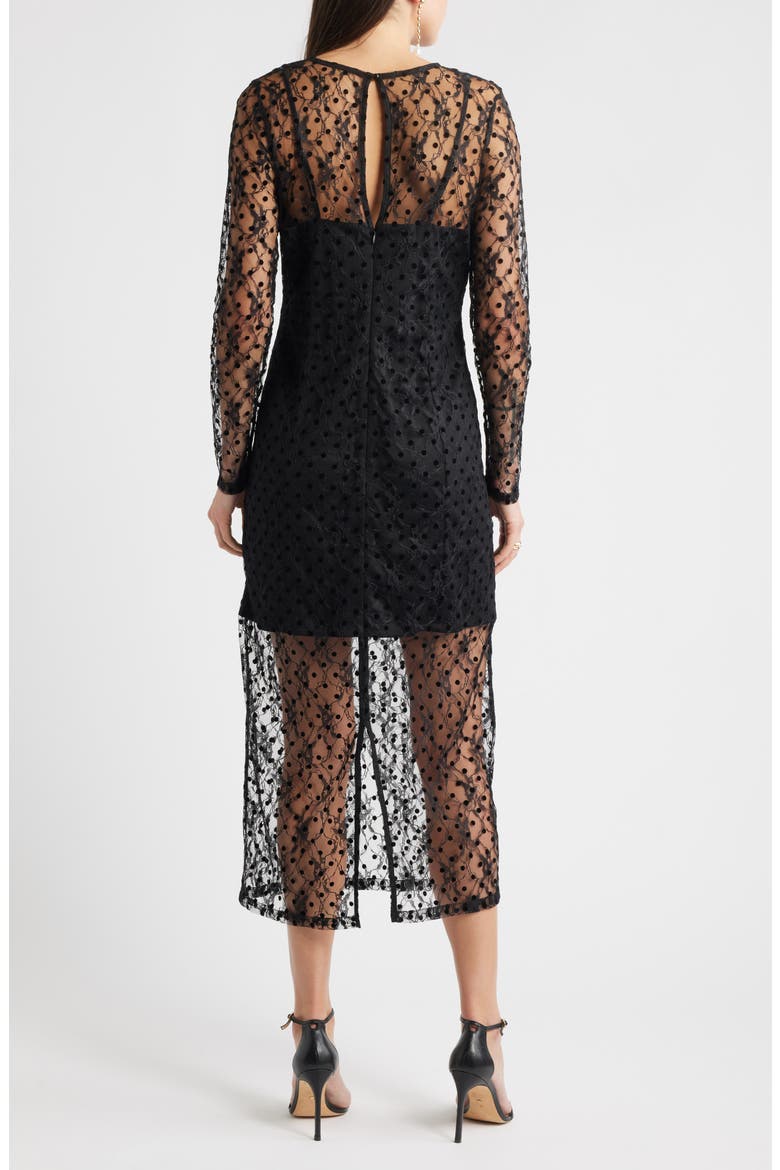 Lace Illusion Midi Dress, Alternate, color, BLACK