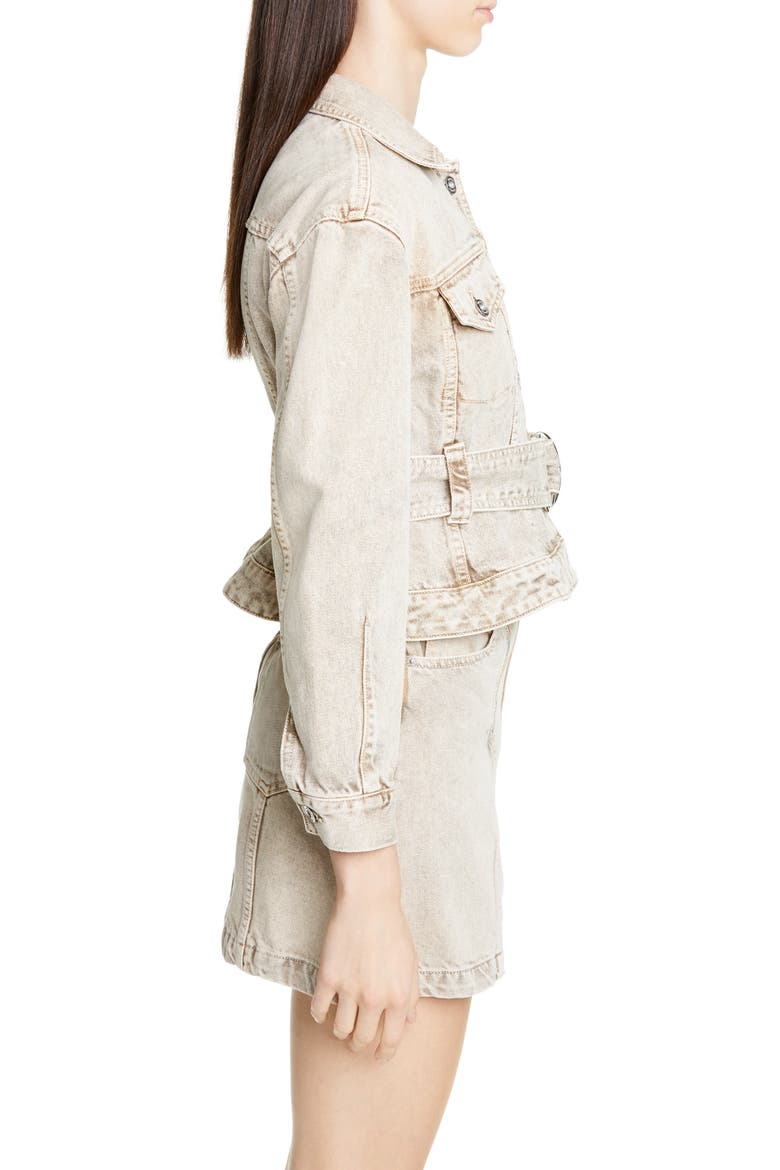 Belted Crop Denim Jacket, Alternate, color, TAUPE ACID WASH