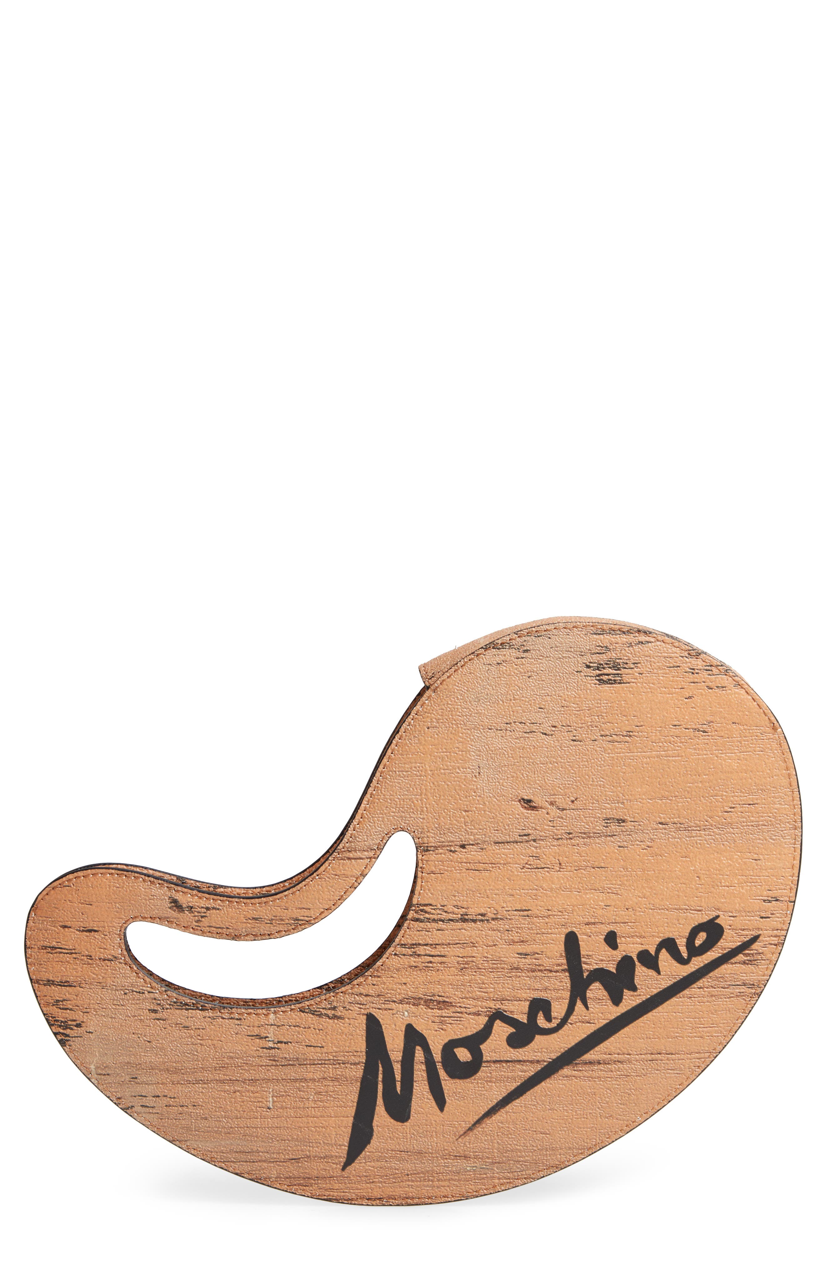 Moschino Paint Palette Calfskin Leather Clutch, Main, color, 