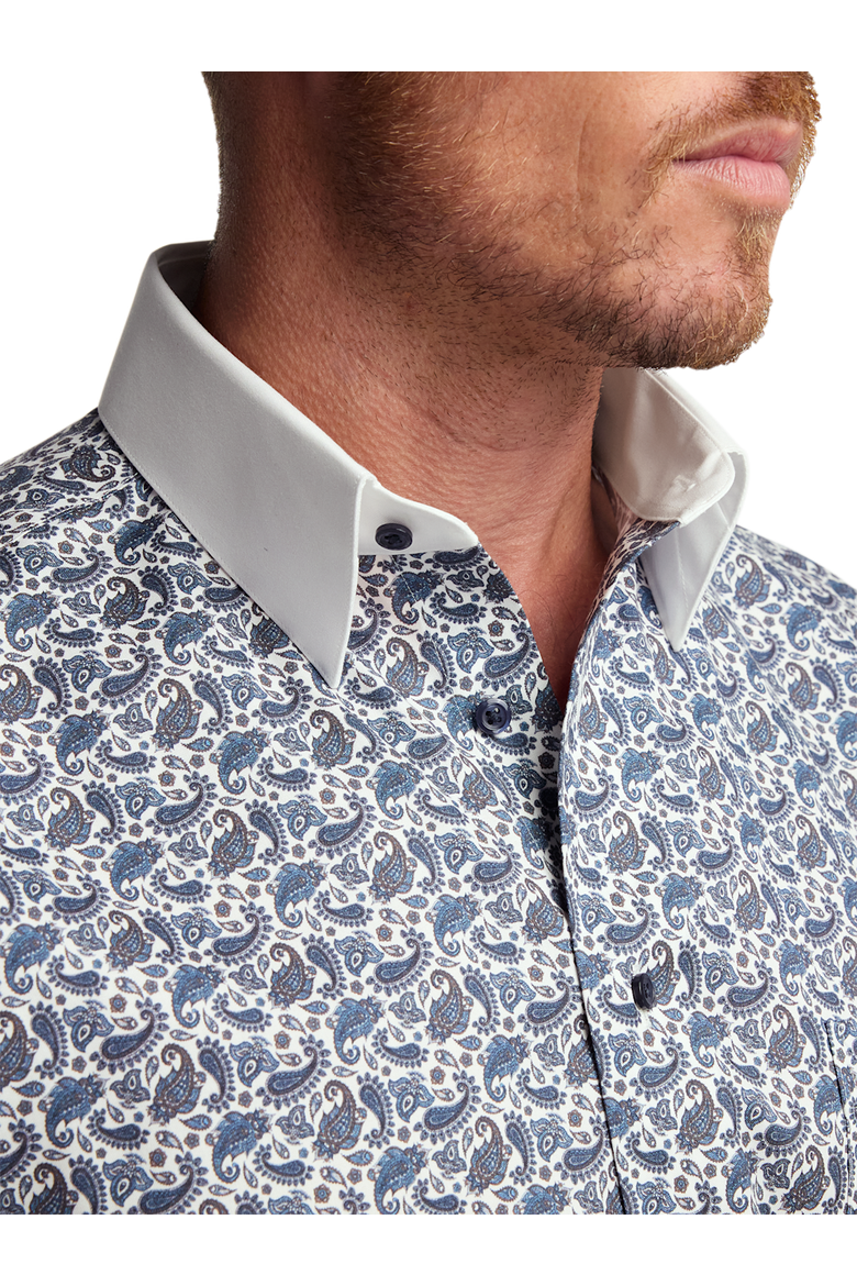 Comfort Stretch Non-iron Paisley Dress Shirt, Alternate, color, Blue/Brown