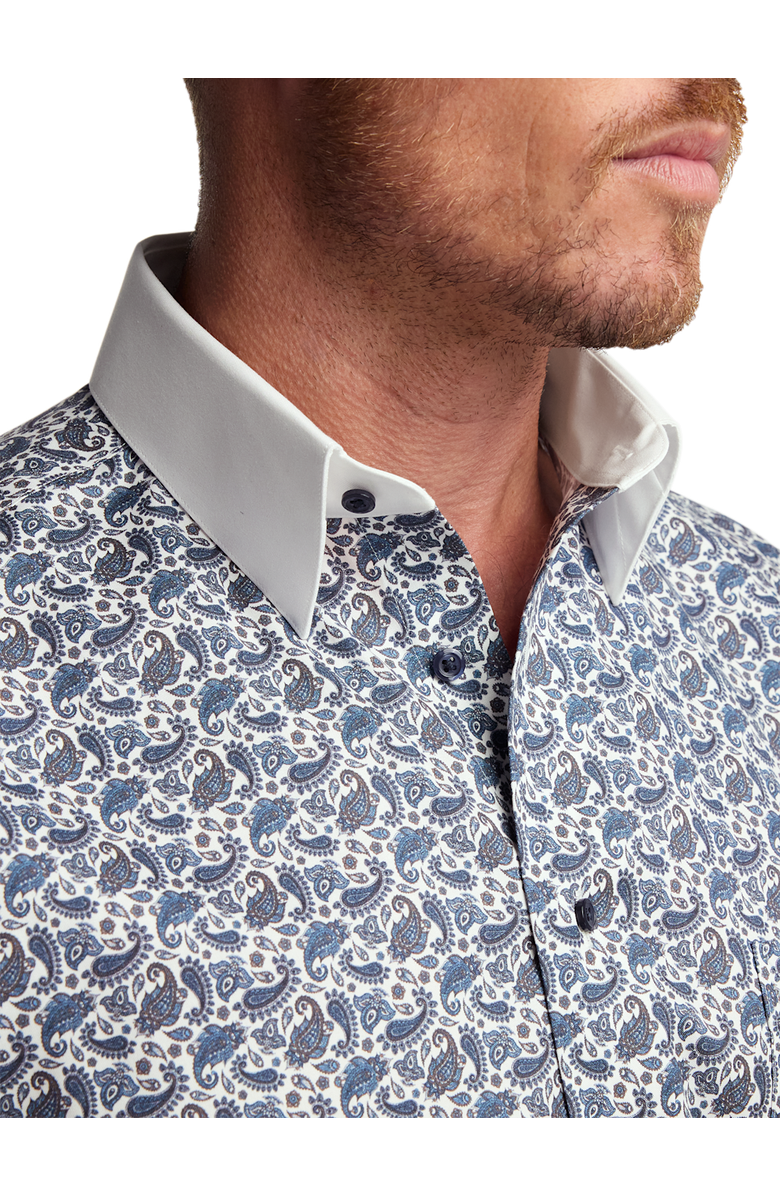 Paul Fredrick Comfort Stretch Non-iron Paisley Dress Shirt, Alternate, color, Blue/Brown