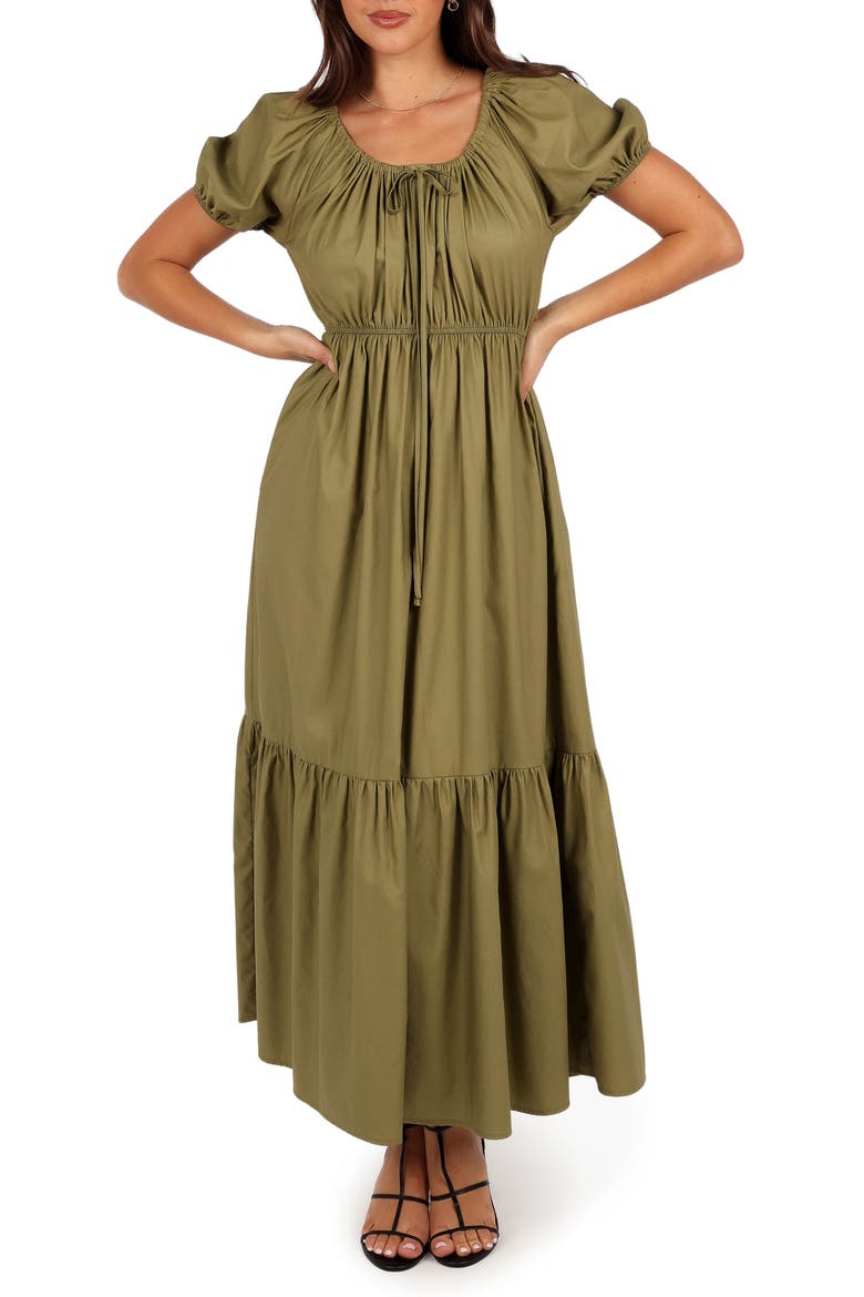 Juliana Puff Sleeve Cotton Maxi Dress, Main, color, OLIVE