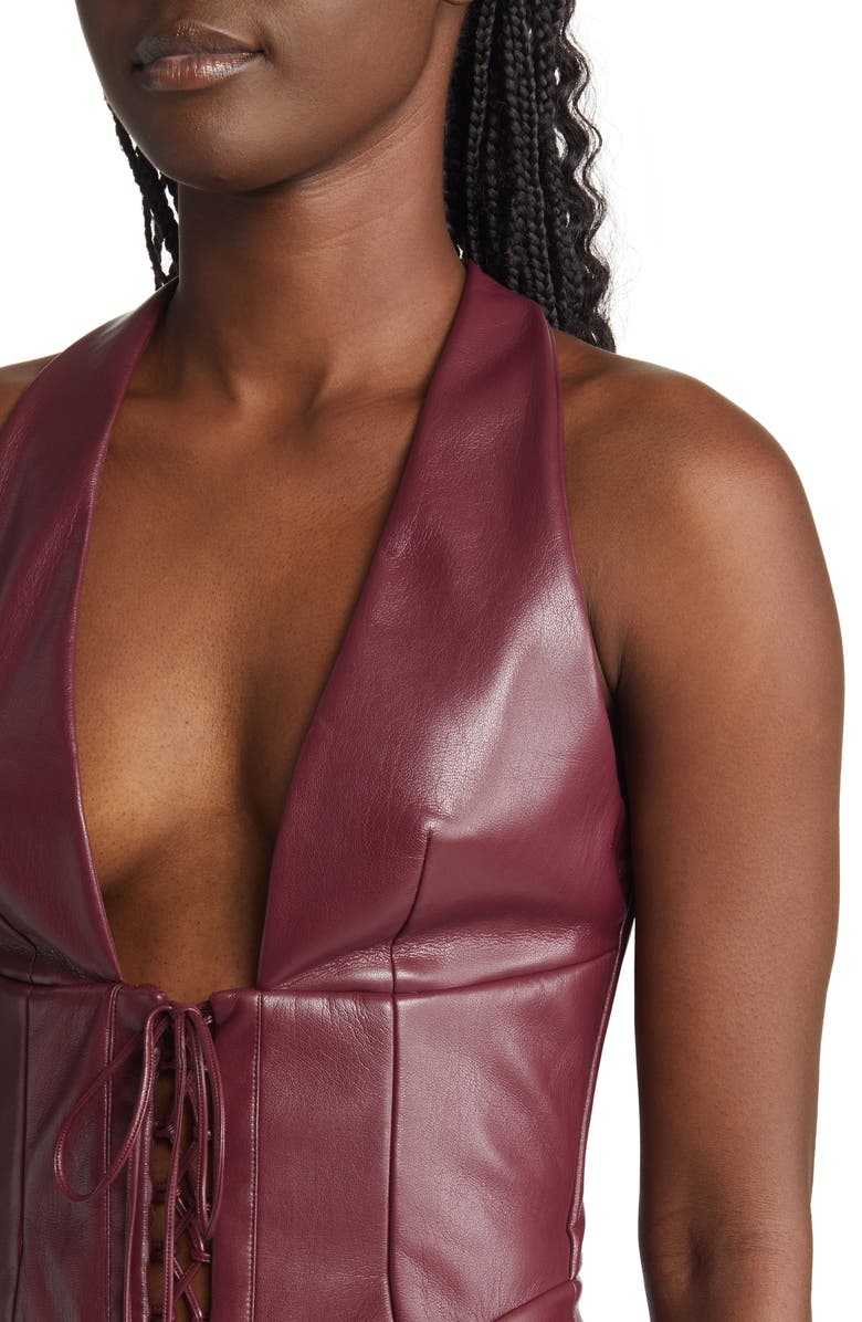 HOUSE OF CB Jaquetta Lace-up Faux Leather Halter Dress, Alternate, color, 