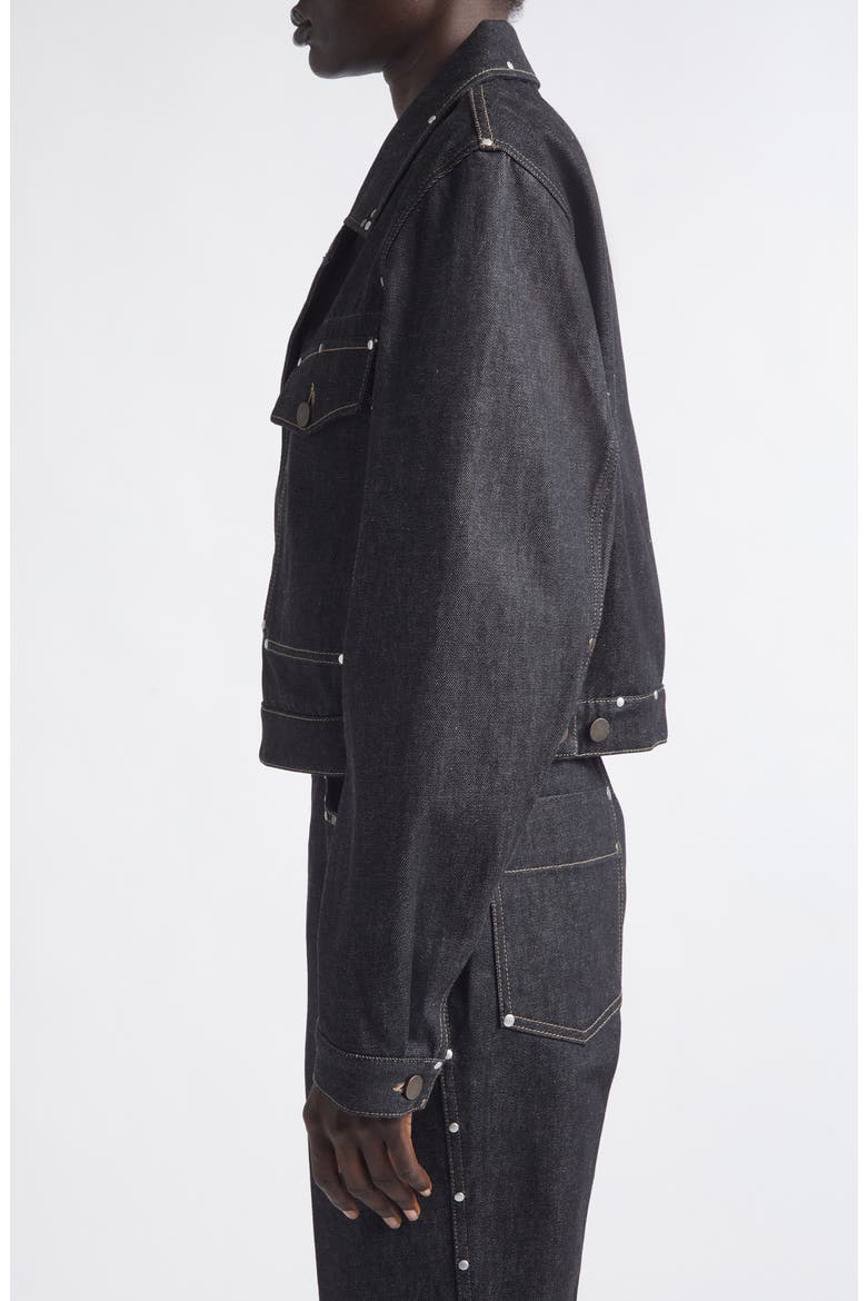 Crop Studded Cotton Denim Jacket, Alternate, color, SLATE