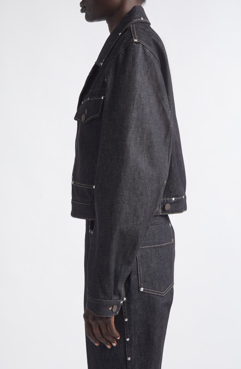 Lemaire Crop Studded Cotton Denim Jacket, Alternate, color, Slate