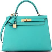Pre-Owned Hermes Kelly Handbag Blue Epsom with Gold Hardware 28