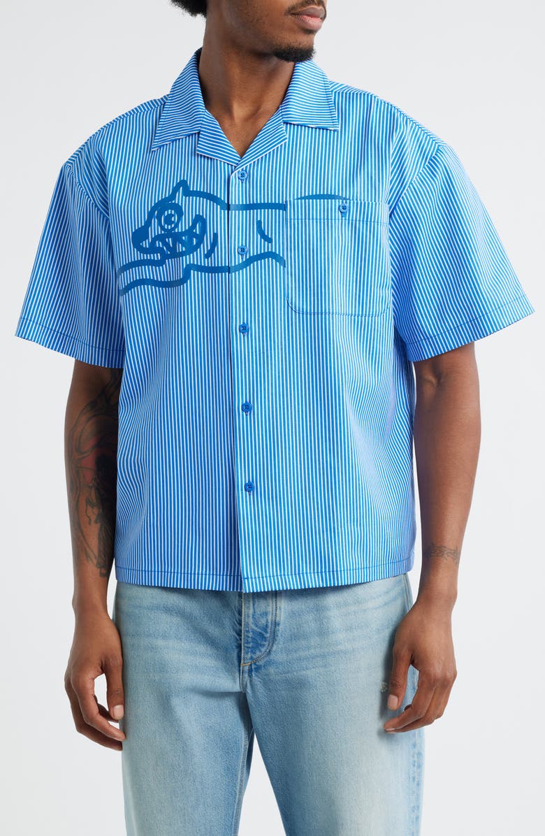 ICECREAM Decker Pinstripe Cotton Camp Shirt, Main, color, Victoria Blue