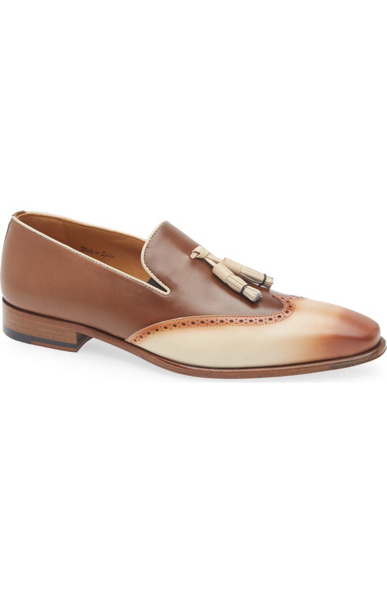 Mezlan Jucar Wingtip Tassel Loafer, Main, color, Bone/ Chocolate