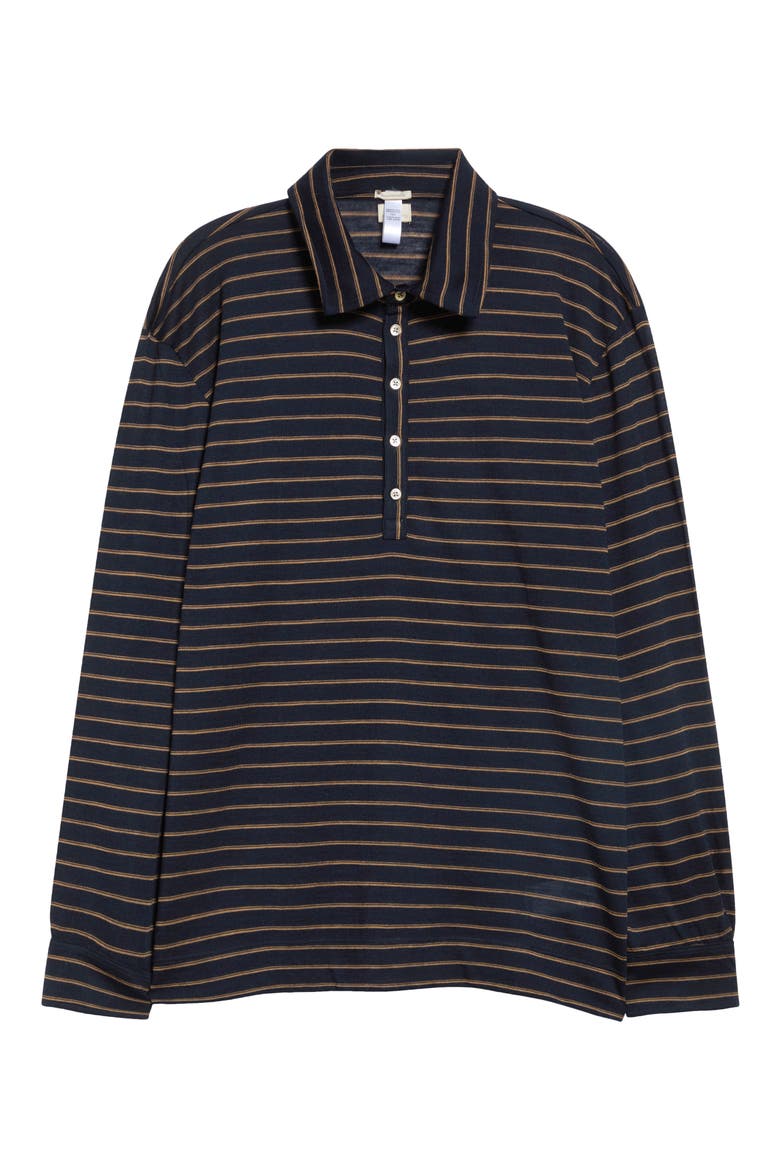 Stripe Long Sleeve Polo, Main, color, BLUE