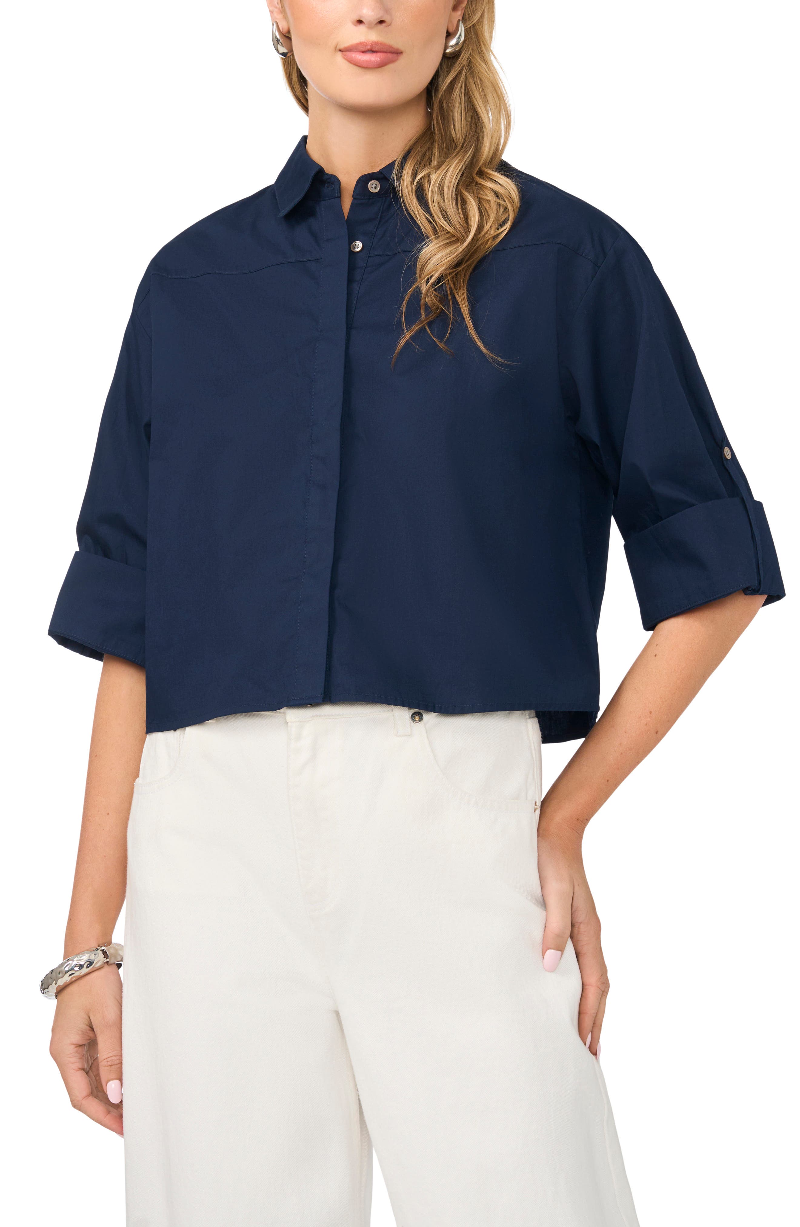 Boxy Cotton Poplin Button-Up Shirt