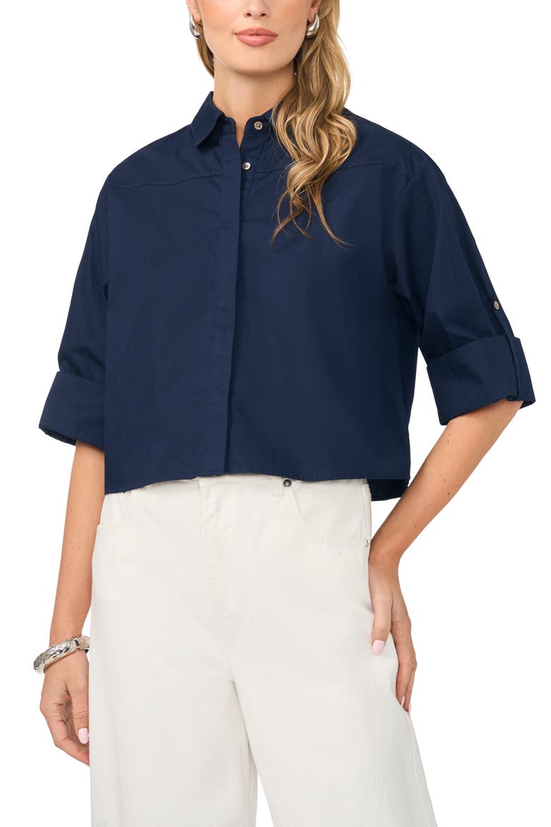 Boxy Cotton Poplin Button-Up Shirt, Main, color, CLASSIC NAVY