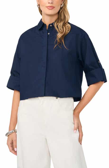 Boxy Cotton Poplin Button-Up Shirt