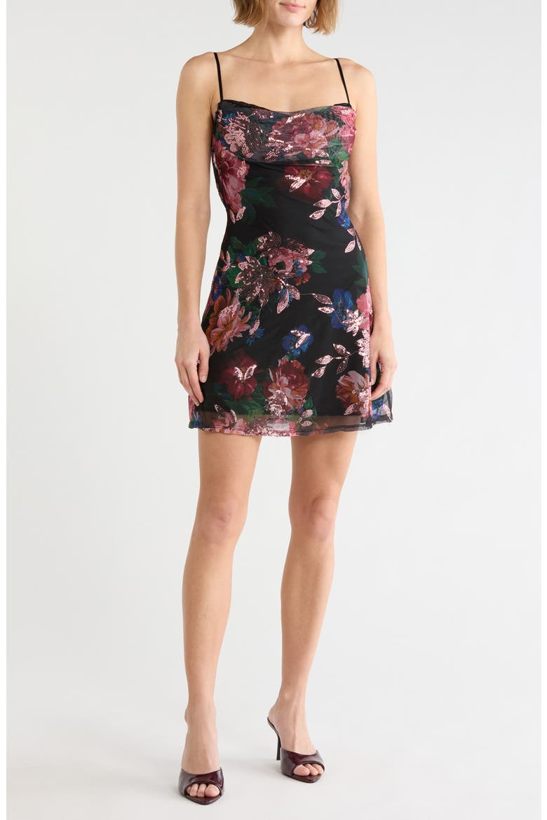 Floral Mesh Sequin Minidress, Main, color, BLACK/ MULTI